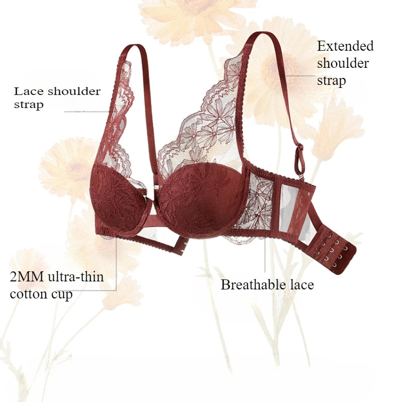 Red Black Lace Bra for Women Sexy Hot Bra Thin Unlined Minimizer Slimming Push-up Bra 70 75 80 85 BCDEWomen Underwear OWD6145