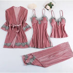 Korean Style Gold Velvet Sleepwear Women's Spring Autumn Stripe Sexy Strap Home Clothes Set Long Sleeve V-neck Home Suit 2025