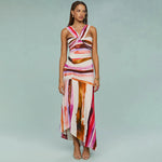 2Pcs Striped Swimsuit With Long Skirt Sexy Women Bikini Push Up Swimwear Halter Biquini Female Bathing Suit Slimming Beachwear