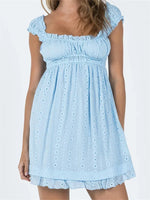 Women Summer Sleeveless Dress Floral Embroidery Hollow Loose A-line Dress for Party Beach Club Streetwear