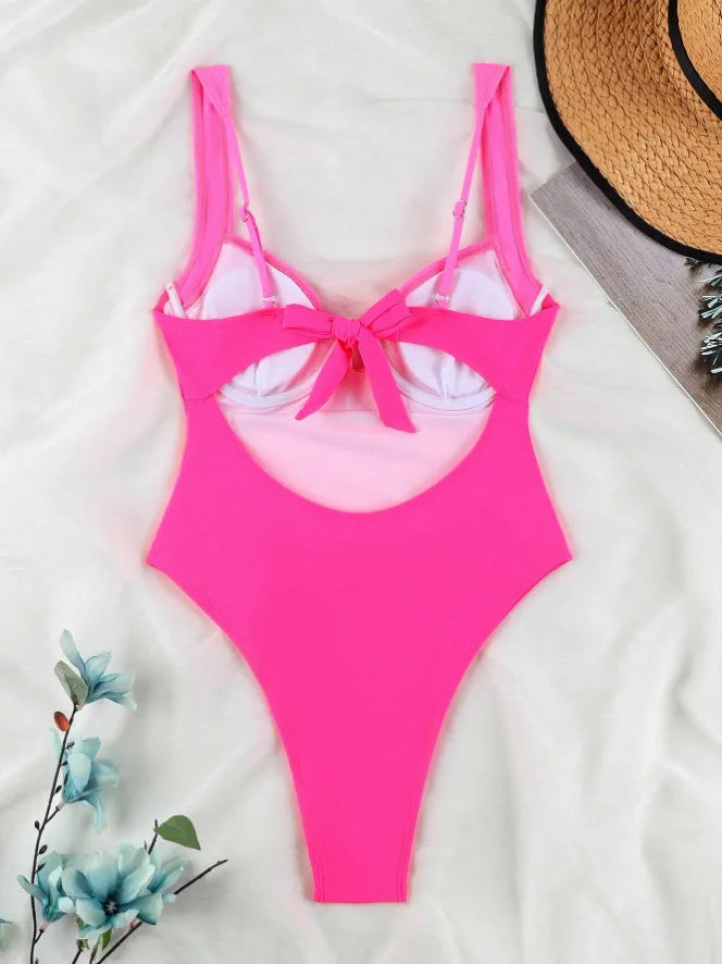 Push Up One Piece Swimsuit Women Backless Bodysuit Black White Swimwear Thong Beach Wear 2025 Contrast Color Bathing Suits Pool