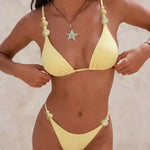 DEKA Double-Sided Bikinis Yellow Bikini Set Halter Swimwear Triangle Swimsuits String Swimsuit Vacation Bathing Suit