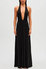 Sexy Deep V Halter Neck Long Dress Women Elegant Bandage Patchwork Luxury Evening Dresses Solid Color Hot Girls Party Vestidos