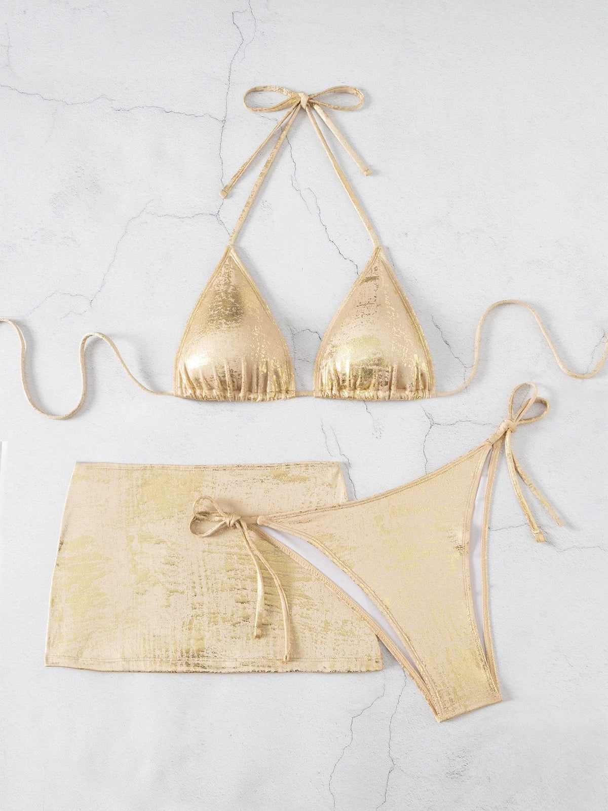 DEKA Brazil Gold Brozing Bikini Set Women Halter Push Up Bra Skirt 3 Piece Swimsuit Summer Bathing Suit Holiday Swimwear Biquini