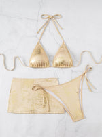 DEKA Brazil Gold Brozing Bikini Set Women Halter Push Up Bra Skirt 3 Piece Swimsuit Summer Bathing Suit Holiday Swimwear Biquini