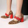 SpringAutumn New Model Fashion High Heels Nude Shoes Color Blocking Pointed Tip Buckle Leopard Print Sexy Party Women's Shoes