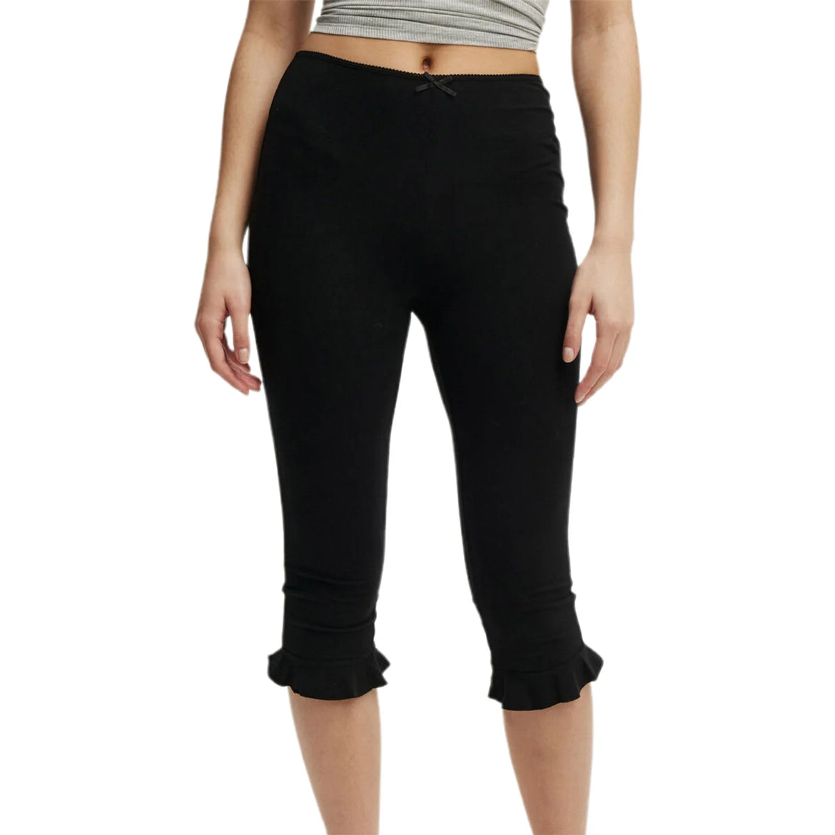 Womens Summer Capris Bow Tie Solid Color Elastic Tight Slim Fit Flared Pants Fashion Casual Comfortable Cropped Pants