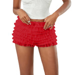 Solid Color Multi-Layer Mesh Short Pants Sweet Cute Bloomers Women Summer Ruffled Frilly Shorts