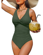 S - XXL Twist Front V Neck One Piece Swimsuit Women Swimwear Female Slim Monokini Backless Bathing Suit Swim Beachwear Bodysuit