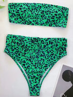 Neon Green Bandeau Swimsuit High Waist Bikini 2025 Women Swimwear Female Two pieces Bikini set Buckle Waistband bathing suit