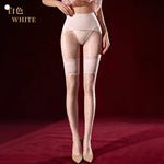 Polka Dot Fake Two-Piece Lace Long Pantyhose Aurora Glossy Open Crotch Two-Tone Spliced Sexy Pantyhose Solid Color Elegant 8WS3