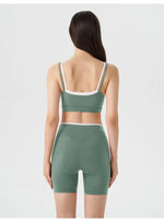 Women's 2-piece Yoga Set Fake Two-Piece Color-Block White Stripe Camisole Running Sports Bra Shorts Yoga Outfit Set
