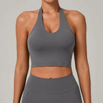 Women Fitness Sports Bra Halter Top High Support Push-up Open Back Gym Bra Shockproof Running Fitness Yoga Workout Underwear