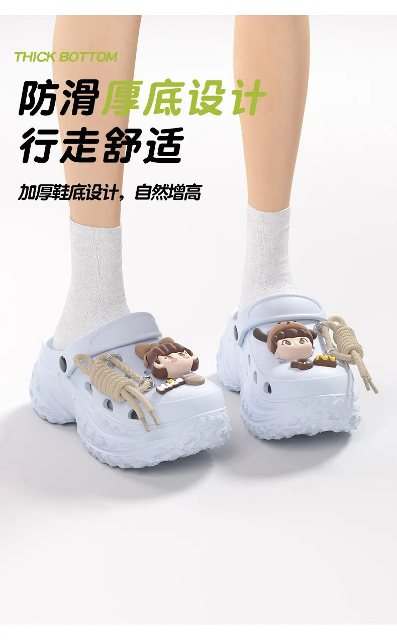 Cute DIY Charms Indoor Street Slippers For Women Fashion Clogs Soft EVA Anti-slip Summer Shoes Girls Leisure Platform Sandals
