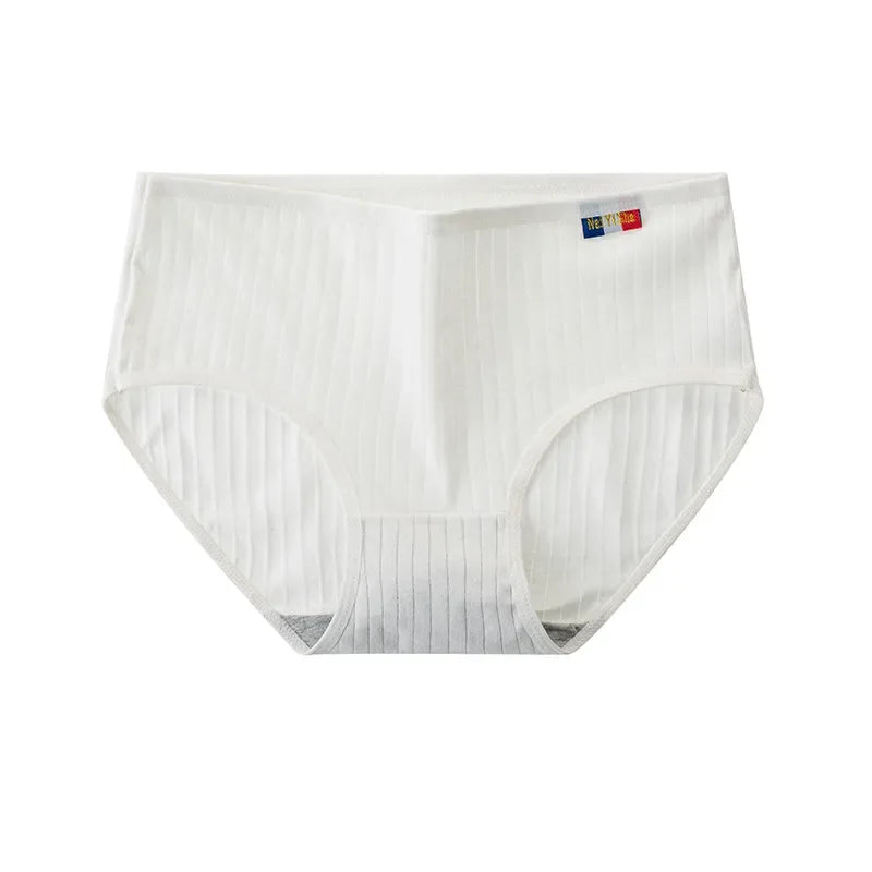 1 Pack Women's Ribbed Cotton Panties Stretchy Mid Rise Underwear Sexy Lingerie Breathable Japanese Style Multicolor Briefs M-XL
