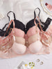 4PCS Plus Size Women's Bras Floral Lace Underwire Underwear Set Side Support Push Up Daily Comfort Full Cup Lingerie Set