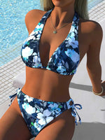 Sexy Blue Gradient Bikini Set Women V Neck Push Up Drawstring Side High Waist Swimsuit 2026 Beach Bathing Suit Holiday Swimwear