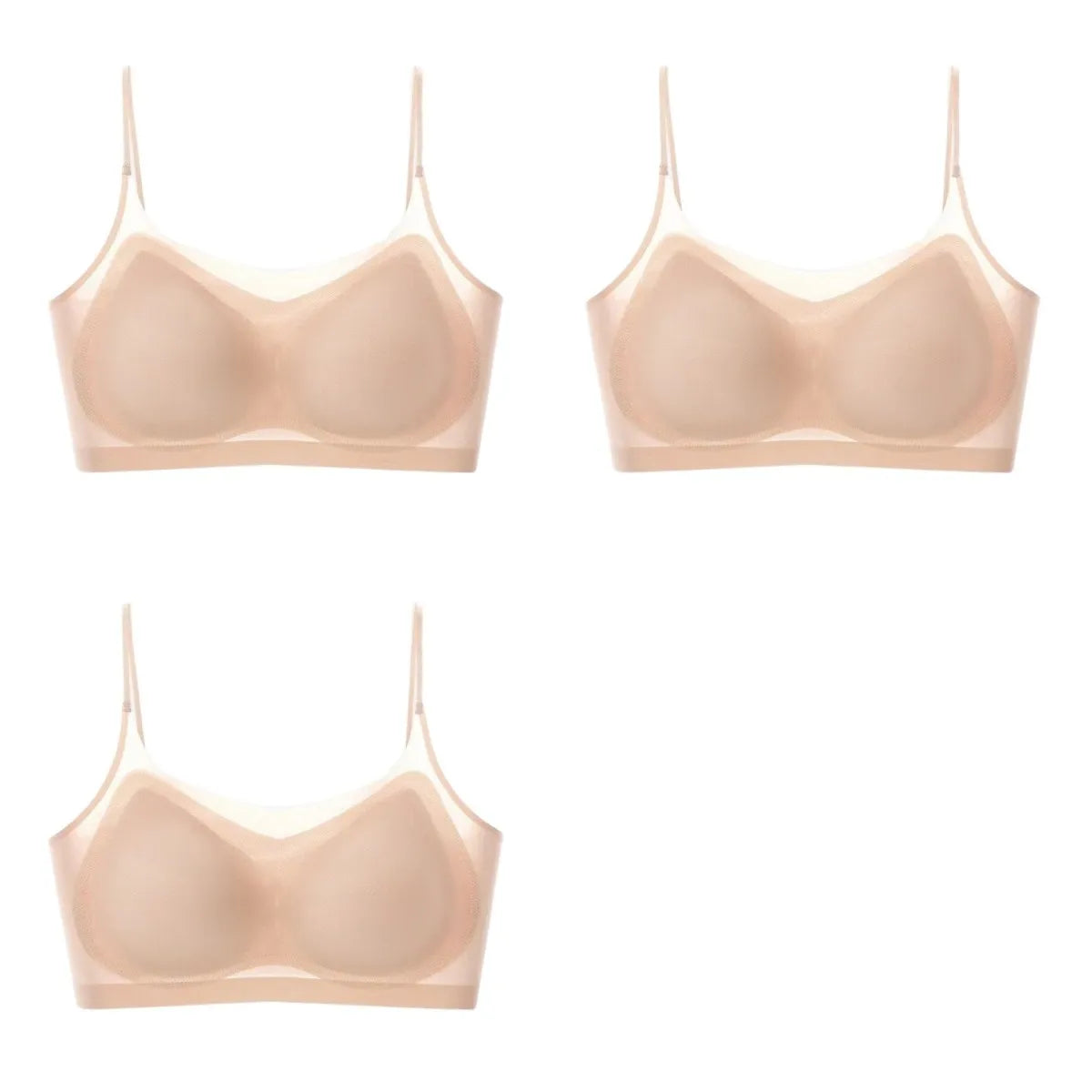 3Pcs/Set Ultra-thin Bras Women Ice Silk Small Chest Underwear Sexy Lingerie Padded Seamless Bra Summer Tube Top