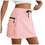 Women Cargo Skirts Drawstring Waist Quick Drying Mini Skirt With Pockets Hiking Golf Sports Tennis Skirt With Built In Shorts