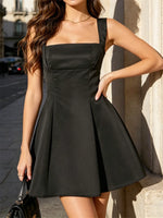 Summer Women Bow Backless Elegant Dress Solid Color Sleeveless Square Neck A-line Dress Evening Party Daily Dresses