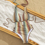 Sexy Halter String Backless Swimsuit Woman One Piece Striped Crochet Swimwears 2026 High Cut Bathing Swimming Wear Suit Monokini