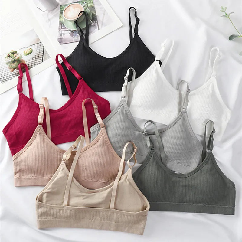 Women Seamless Tube Top Push-Up Bra Removable Pads Ribbed Bralette Adjust Straps Soft Stretchy Non-wire Underwear Sexy Lingerie