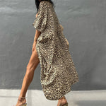 17 Colors Leopard Printed Colorful With Belt Tunic Cover-ups Beach Dress Beach Wear Beachwear Female Women Beach Cover Up V4510L