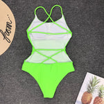 DEKA Women Solid Backless One Piece Swimsuit Sexy Bandage Swimwear Monokini High Cut Bathing Suit Swim Bodysuit