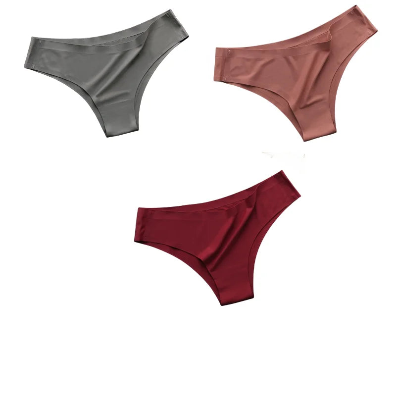 3Pcs/Set Women's Smooth Ice Silk Briefs Low-Rise Ice Silk Brazilian Panties No-Show Breathable Underwear Seamless Bikin