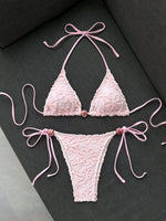 Sexy Yellow 3D Flower Micro Bikini 2026 Women Hole Out Stone Strap Push Up Bra Thong Swimsuit Holiday Bathing Suit Swimwear