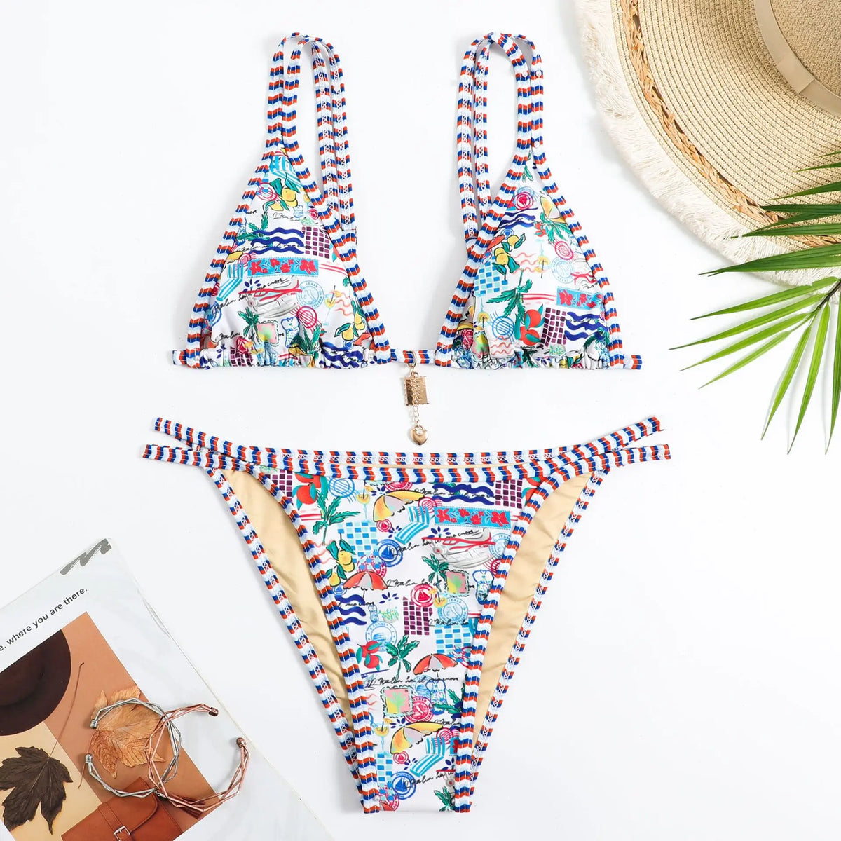 Swimming Suit for Women Bikini Set 2026 Sexy Boho Style Geometric Ethnic Print Swimsuit Beach Bathing Suit Thong Micro Swimwear