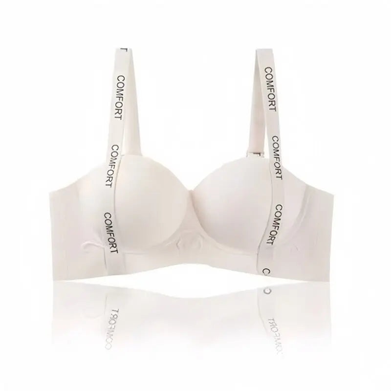 Women Push-Up Bra Seamless Underwear Letter Straps Cute Heart Print Non-wired No Rims 3/4 Cup