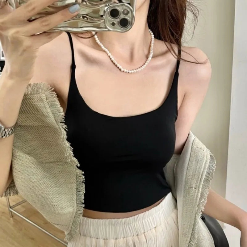 Ice Silk Top Women Tank Tops Seamless Underwear Nonwire Bralette Backless Bra Removable Pads Sexy Lingerie Female Camisole