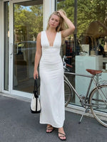 2026 Summer Women's Sleeveless Dress Deep V Neck Bodycon Long Tank Dress Party Evening Elegant Dresses for Date Daily