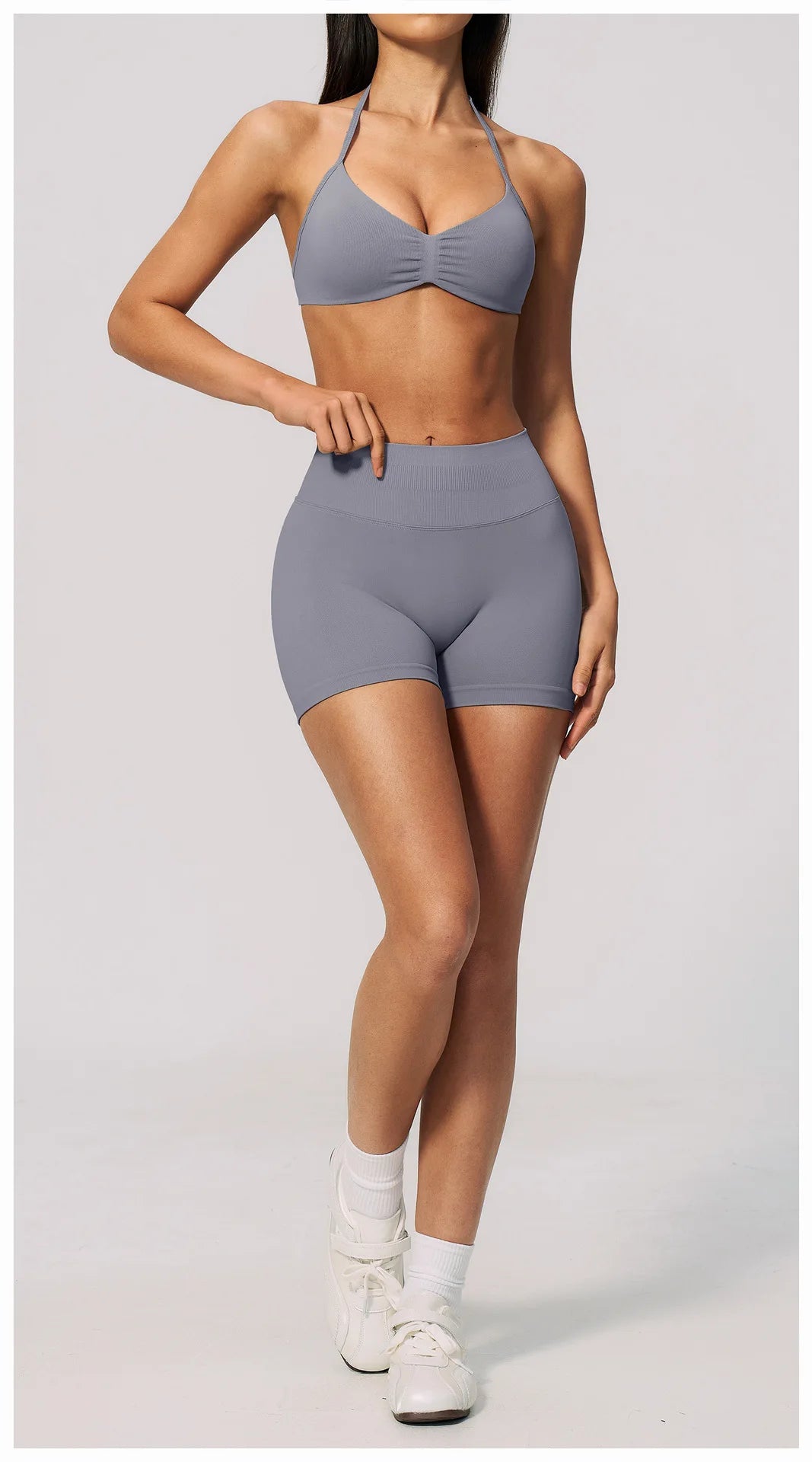 Seamless Yoga Suit Women Exposed Back Pleate Sports Bra High Waist Shorts Fitness Sets Outdoor Running Athletic Wear Tracksuit