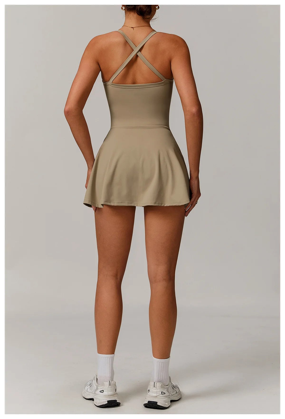Summer Tennis Dress Women Sleeveless V Neck Slim Skirt Pleate Twisted Design Crossed Hollow Out Sports Yoga Golf Skirt Badminton