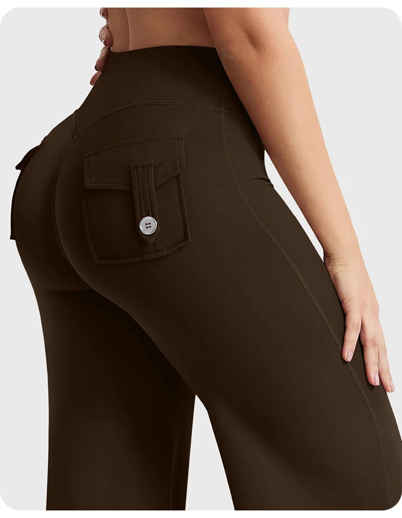 High Waist Pocket Yoga Pants for Women - Stretch Breathable Gym Workout Leisure Tummy Control Tights with Pockets