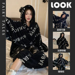 Thicken Flannel Cartoon Female Long Robe Hooded Nightgown Autumn Winter Sleepwear Home Clothes Loose Coral Fleece Warm Nightwear