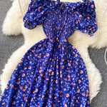 2025 Summer French Vintage Floral Dress Fashion Elegant High-Waisted Drawstring Vestidos Printed Fresh And Sweet Long Dresses