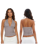 Women's Halter Tops Striped V Neck Sleeveless Open Back Slim Fit Vest Summer Party Daily Casual Wear Street Tank Tops