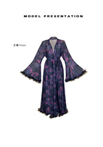 2026 New Women Elegant Butterfly Print Mesh Robe Big Flare Sleeve Lace Up Tassel Fringe High Slit Bathrobe Loungewear