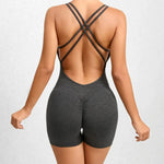 Seamless Yoga Jumpsuits Sports Fitness Pleated Peach Hip-lifting Beauty Back Dance Jumpsuit Workout Gym Shorts Set for Women