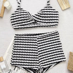 DEKA Women Sexy Black White Striped Bikinis Set Two Pieces Back Tie High Waist Swimsuit Female Bathing Suit Swimwear Biquini