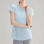 Women's Quick Drying Hollow out Back Sports T-Shirt Yoga Suit Top Short Sleeve Fitness Cover up