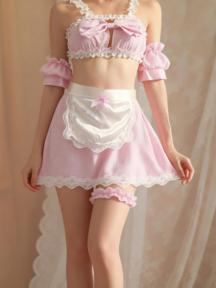Pink Nurse Lingeries Cosplay Costume Lace Trim Hollow Out Dress with Hat Erotic Role Play Outfits for Women Halloween Nightwear