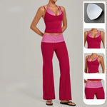 Women's Sleeveless Yoga Set Sports Workout High Waist Butt-Lifting Flared Pants Suits Beautiful Back Slim-Fit Running Vest Sets