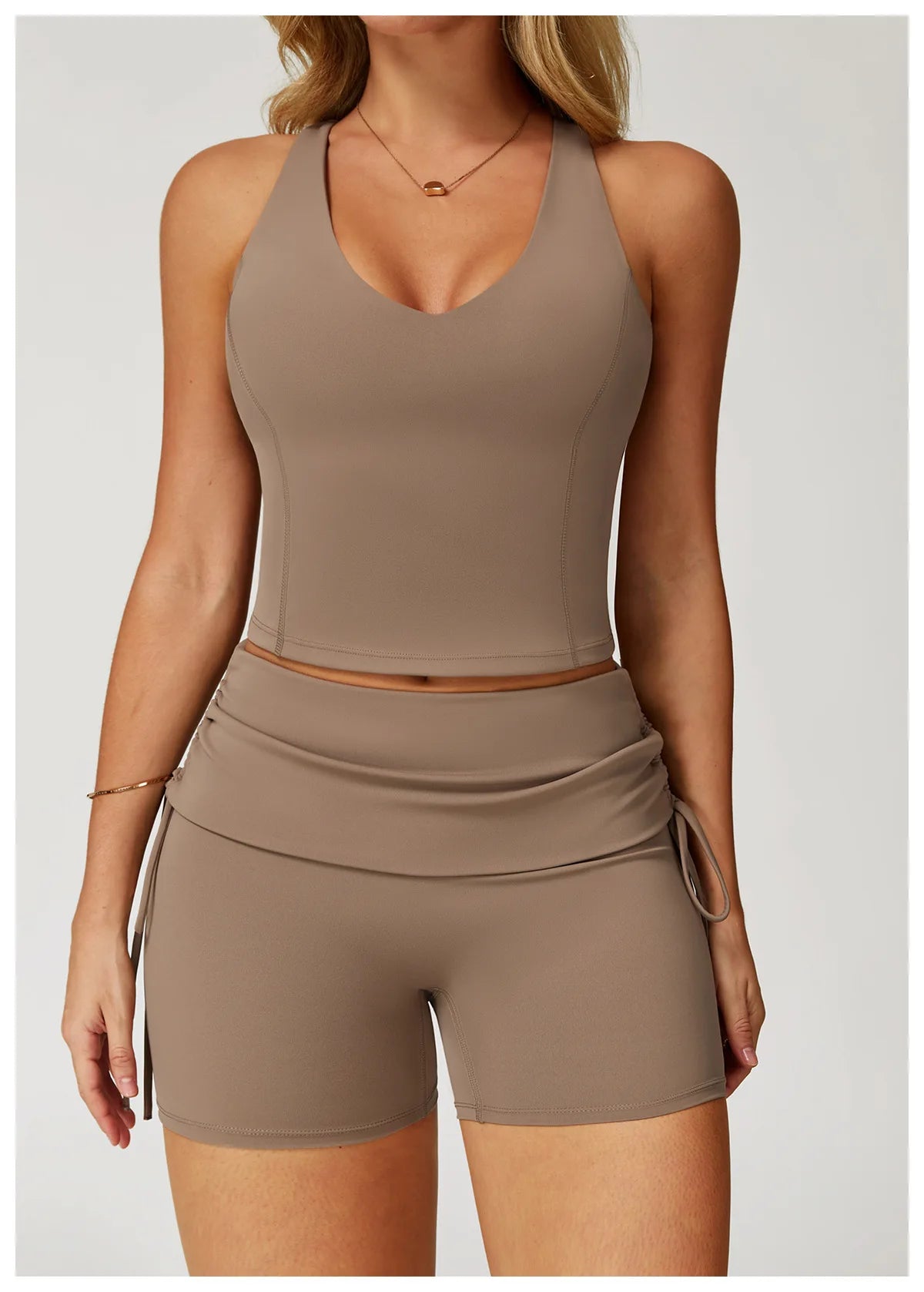 Women's Yoga Pants Summer Folding Drawstring High Waisted Nude Tight Sports Shorts Breathable Tummy Control Workout Leggings