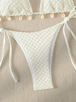 Sexy Bikini Set Shell Designer Swimsuit 2025 White Black Push Up Micro Bikinis Summer Bathing Suit Tie Side Triangle Swimwear