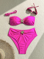 Sexy Metal Shell High Waist Bikini Set Women Black Coffee Pleate Push Up Two Piece Swimsuit 2026 Holiday Bathing Suit Swimwear