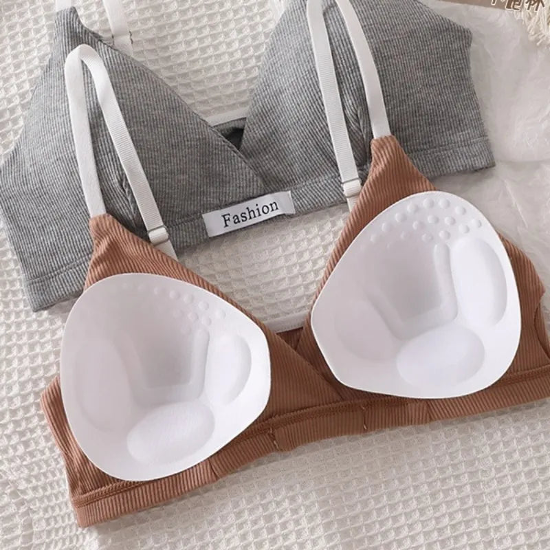 Women Cotton Bra And Panties Set Low Rise Briefs Panties Non-Wire Vneck Bras Sexy Lingerie Push Up Brassiere Female Underwear
